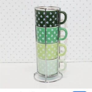 Green Clover Mug Set with Stand